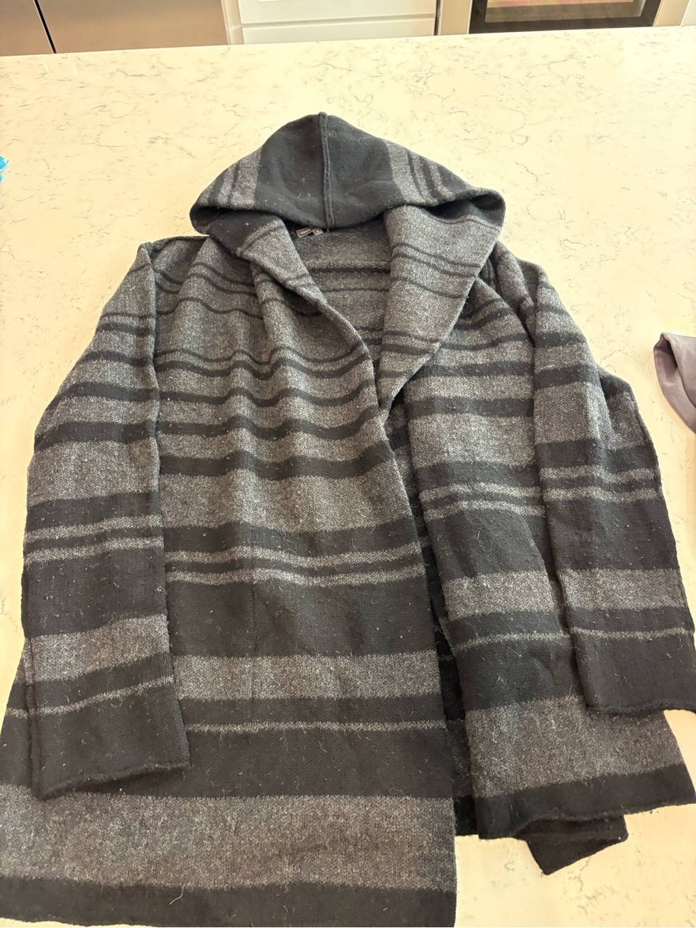 Vince Sophie Hooded Striped Cardigan - Gray and Black
